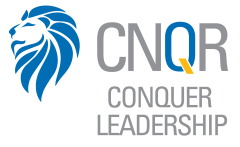 Conquer Leadership Logo - CNQR text with image of blue lion head (right)